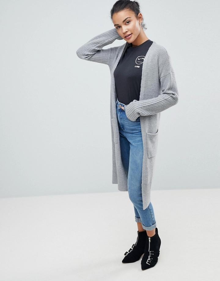 Fashion Union Maxi Length Chunky Knit Cardigan - Gray