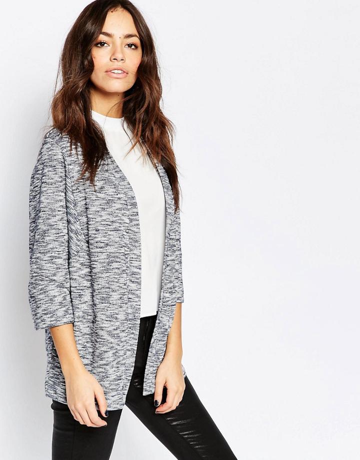 New Look 3/4 Length Sleeve Knitted Marl Blazer - Blue