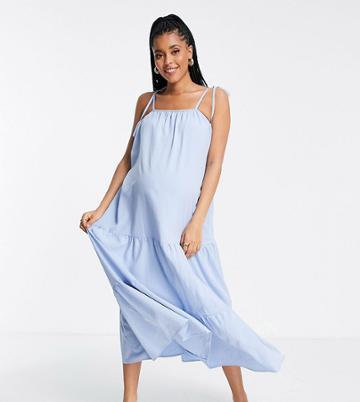 Fashion Union Maternity Tiered Maxi Dress In Sky Blue-blues