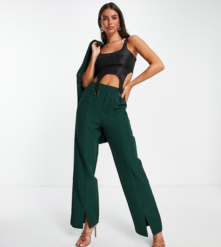 4th & Reckless Tall Front Spilt Tailored Pants In Forest Green - Part Of A Set