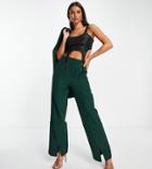 4th & Reckless Tall Front Spilt Tailored Pants In Forest Green - Part Of A Set