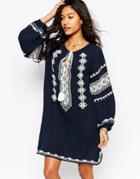 Star Mela Mayra Embroidered Dress In Navy