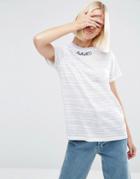 Asos T-shirt With Awkwrd Embroidery In Pretty Stripe - Multi