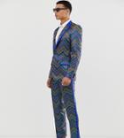 Asos Edition Tall Slim Crop Tuxedo Pants In Multi Colored Zig Zag Jacquard-blue