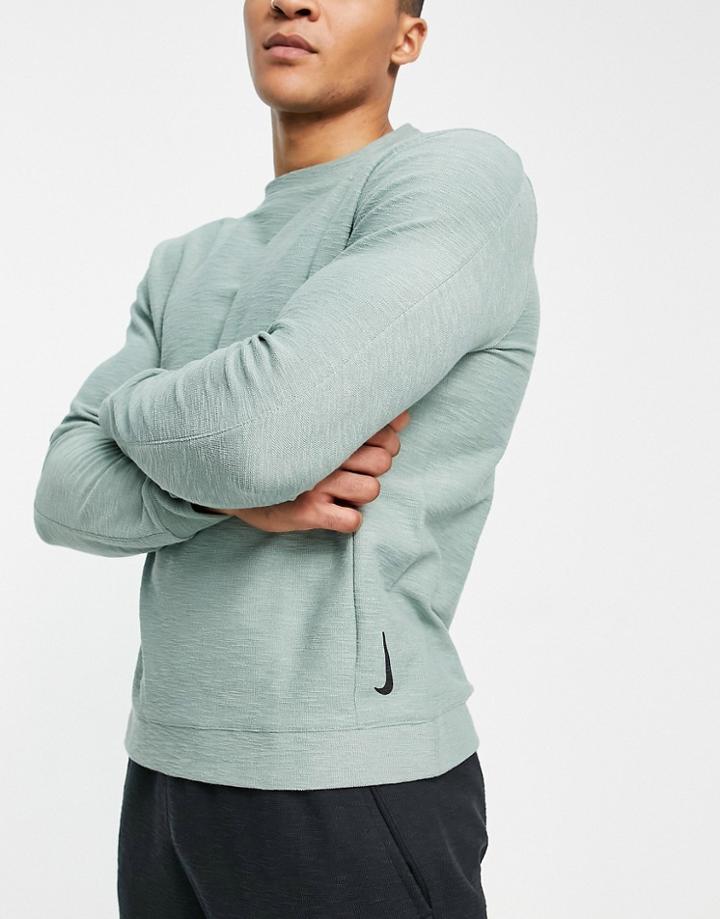 Nike Yoga Dri-fit Essential Fleece Crew Neck Sweatshirt In Dusty Green