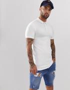 Asos Design Muscle Fit Longline Polo In White - White