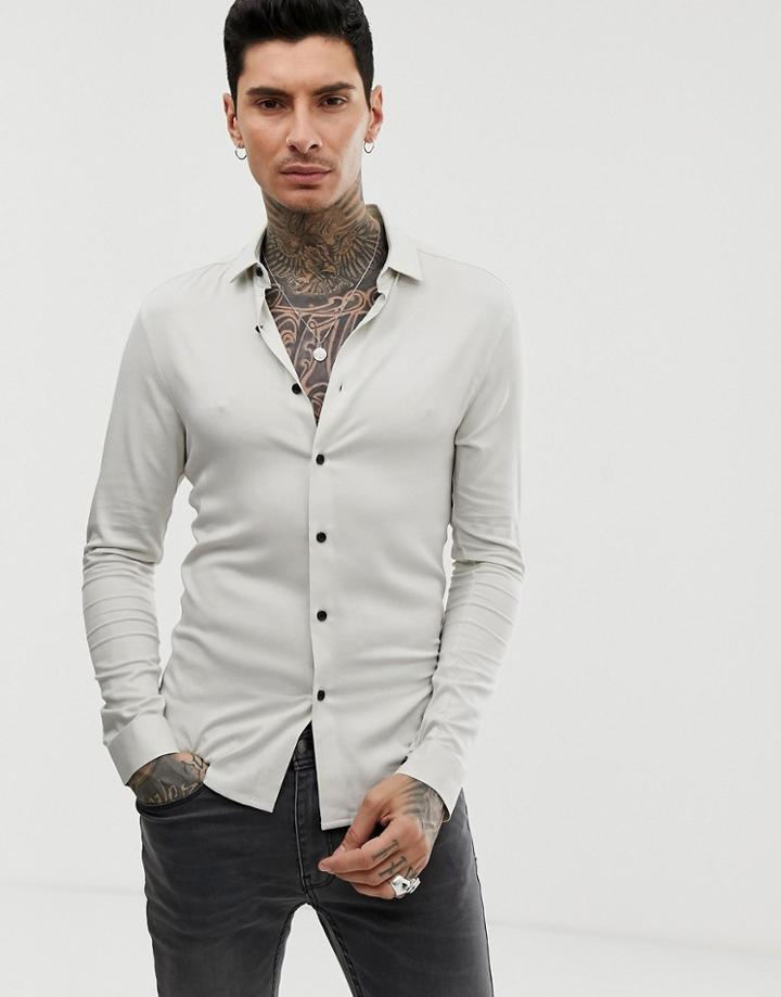 Asos Design Muscle Viscose Shirt In Ecru - Cream