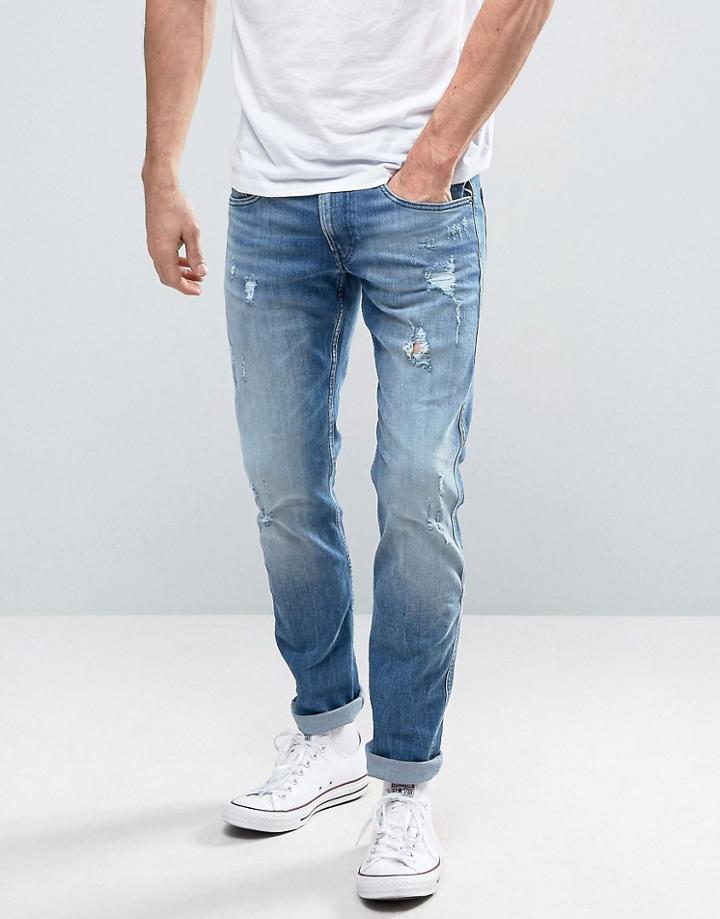 Replay Anbass Slim Fit Jean Ripped Light Wash - Blue