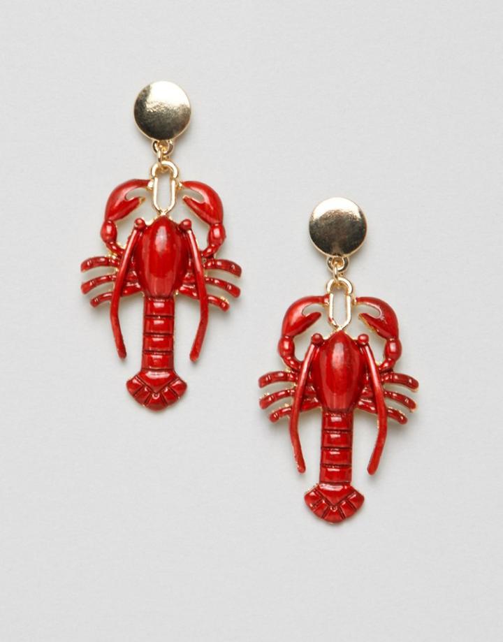 Asos Design Lobster Drop Earrings - Gold