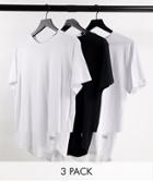 Jack & Jones Originals 3 Pack Curve Longline T-shirt In White/white/black-multi