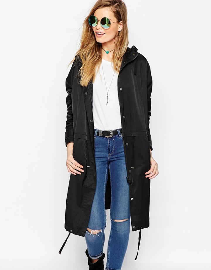 Asos Midi Rain Parka - Black