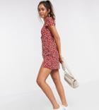 Fashion Union Mini Dress In Tonal Floral Print With Thigh Slit-red