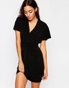 Asos Crepe Wrap Pencil Dress - Black