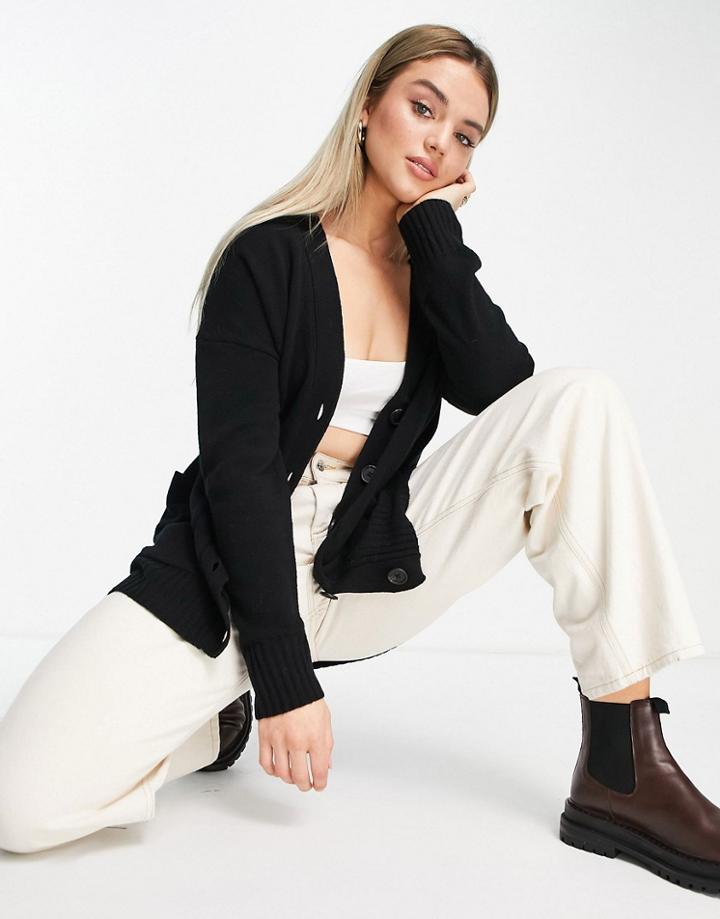 Whistles Longline Wool Cardigan In Black