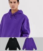 Asos Design Oversized Hoodie 2 Pack Bright Purple/black - Multi