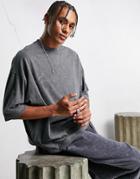 Asos Dark Future Oversized T-shirt With Rhinestone Logo In Washed Black-gray