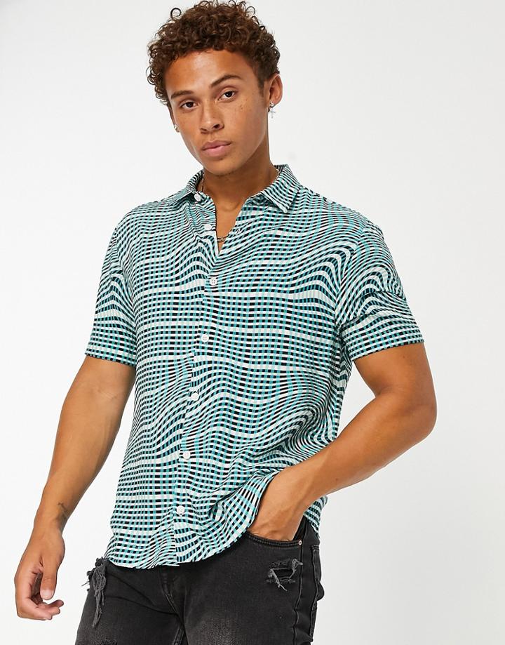 River Island Warped Check Shirt In Green