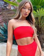 Asos Design Mix And Match Crinkle Bandeau Bikini Top In Red
