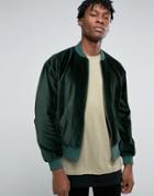 Asos Velvet Bomber With Ruching Detail In Khaki - Green