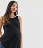 Asos Design Maternity Swing Tank With Tipping In Black-multi