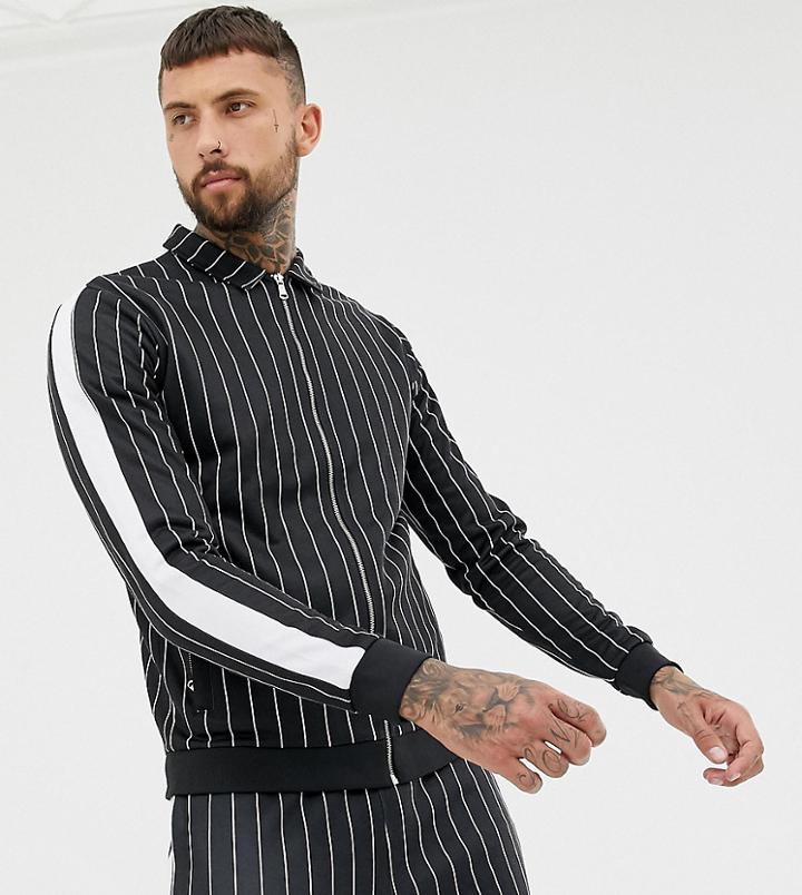 Mauvais Muscle Jacket In Stripe With Side Stripe - Black
