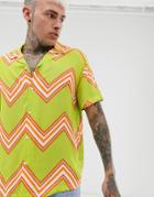 Asos Design Festival Oversized Shirt In Neon Green Chevron Stripe - Green