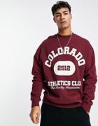 Asos Design Oversized Sweatshirt In Burgundy With Colorado City Print-red