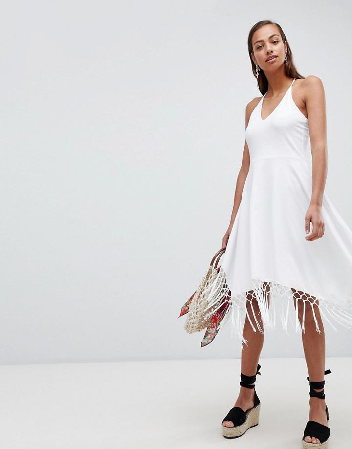 Asos Design Tassel Hem Hanky Sundress - White