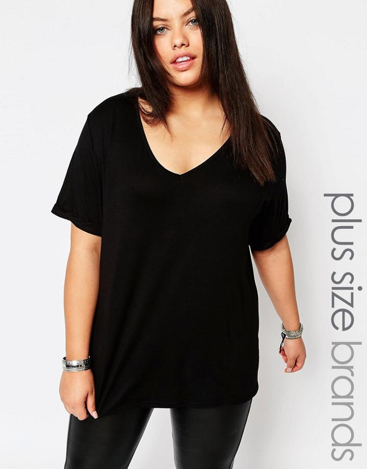 Missguided Plus V Neck T-shirt - Black