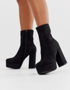 Truffle Collection Platform Block Heel Boot In Black