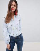 Esprit Embroidered Floral Stripe Shirt - Multi