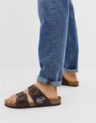 Original Penguin Two Buckle Leather Sandal In Brown - Brown