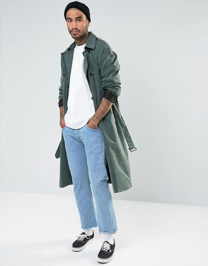 Asos Oversized Trench Coat In Bottle Green - Green