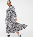 Simply Be Tiered A Line High Neck Maxi Dress In Lilac Daisy Print-multi