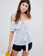 Rare London Bardot Stripe Shirt - Blue