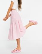 Monki Mandy Coordinating Seersucker Midi Skirt In Pink Gingham Check