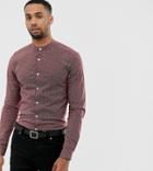 Asos Design Tall Slim Fit Smart Shirt In Polka Dot With Grandad Collar In Burgundy - Red