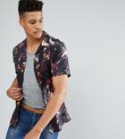 Asos Tall Viscose Shirt With Dove Print And Revere Collar - Gray