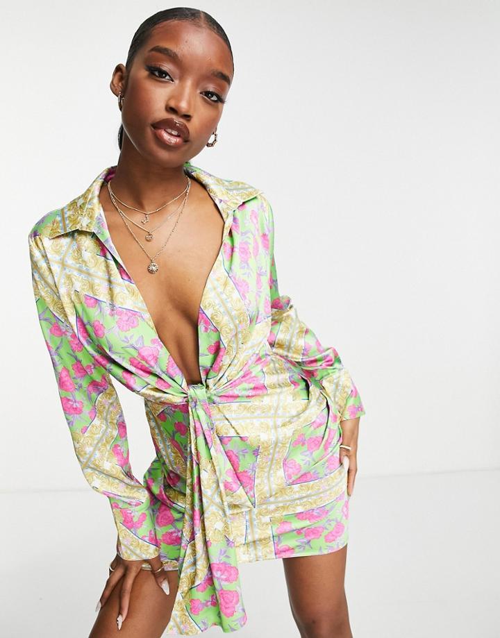 Ei8th Hour Plunge Drape Mini Dress In Scarf Print-multi