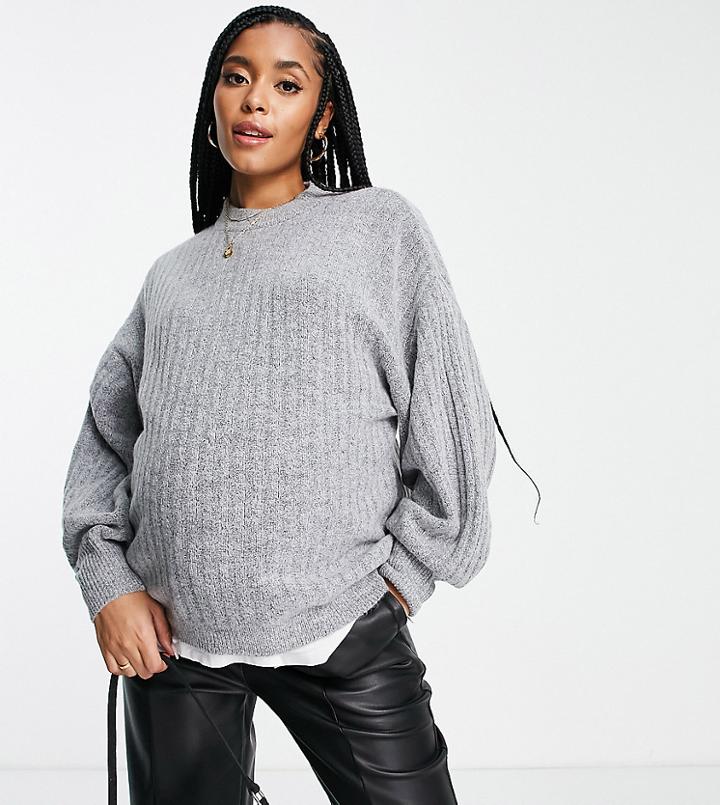 Urban Bliss Maternity Balloon Sleeve Ribbed Knitted Sweater In Gray