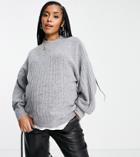 Urban Bliss Maternity Balloon Sleeve Ribbed Knitted Sweater In Gray