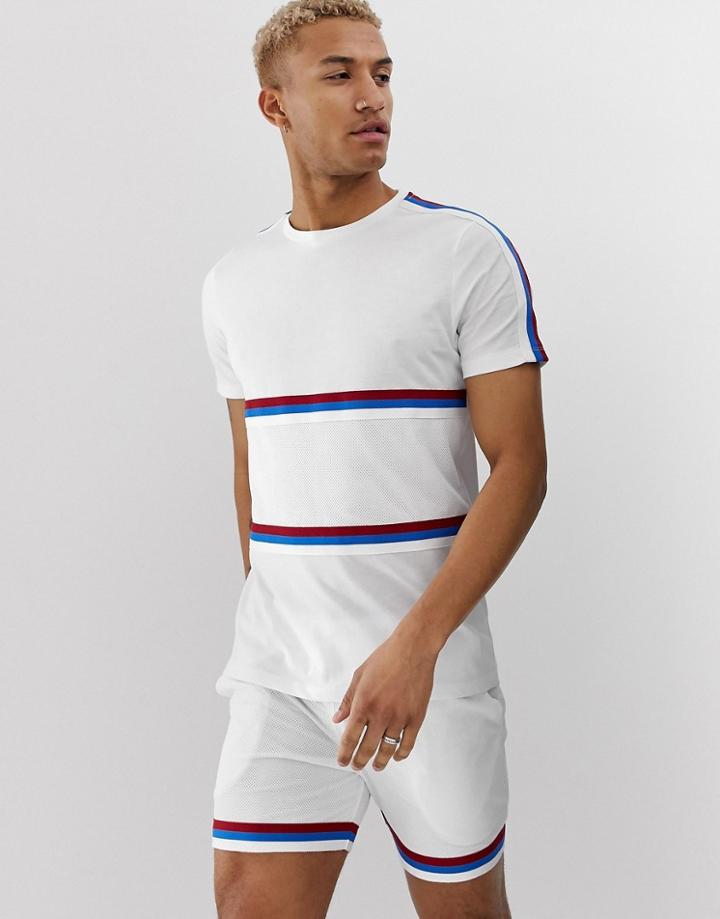 Asos Design Two-piece T-shirt With Contrast Mesh Panels And Taping In White