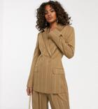 Asos Design Tall Camel Stripe Suit Blazer With Popper Fastening-multi