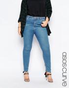 Asos Curve Ridley Skinny Jean In Lily Pretty Mid Stone Wash - Midwash Blue