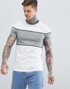 Asos Design T-shirt With Contrast Twisted Jersey Panels And Tipping In White - White