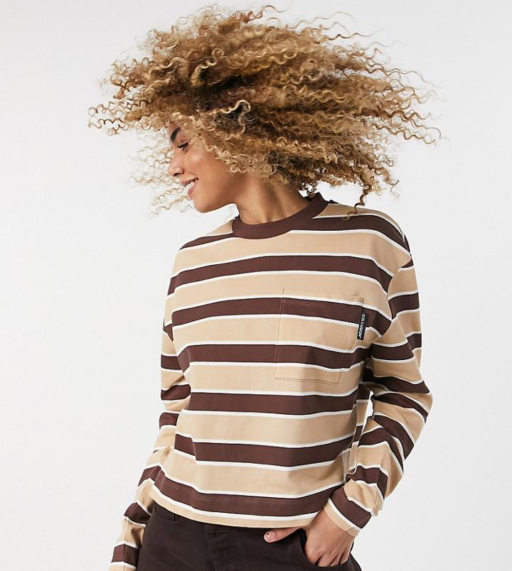 Collusion Stripe Pique Crop Long Sleeve T Shirt-multi