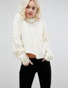 Asos Sweater In Crop Cable With Wide Sleeve - Cream