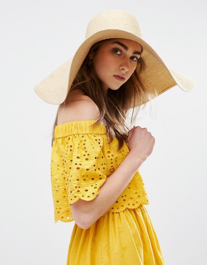 Asos Oversized Straw Floppy Rose Gold Metallic Hat - Gold