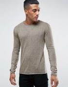Solid Sweater In Oil Wash With Ram Hem And Neckline - Green