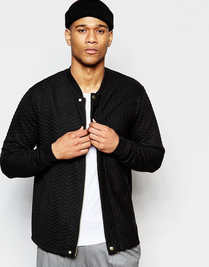 Asos Textured Bomber In Black - Black